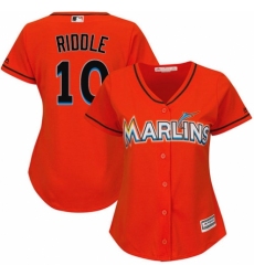 Women's Majestic Miami Marlins #10 JT Riddle Authentic Orange Alternate 1 Cool Base MLB Jersey