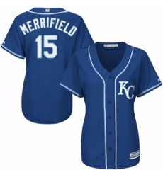 Women's Majestic Kansas City Royals #15 Whit Merrifield Replica Blue Alternate 2 Cool Base MLB Jersey