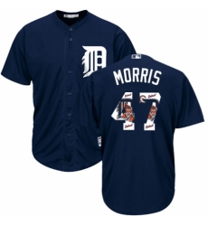 Men's Majestic Detroit Tigers #47 Jack Morris Authentic Navy Blue Team Logo Fashion Cool Base MLB Jersey