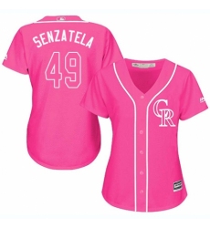 Women's Majestic Colorado Rockies #49 Antonio Senzatela Replica Pink Fashion Cool Base MLB Jersey