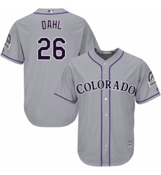 Youth Majestic Colorado Rockies #26 David Dahl Replica Grey Road Cool Base MLB Jersey