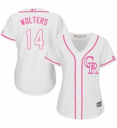 Women's Majestic Colorado Rockies #14 Tony Wolters Replica White Fashion Cool Base MLB Jersey