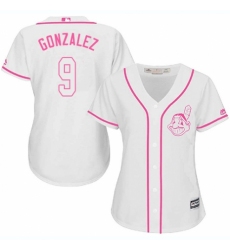 Women's Majestic Cleveland Indians #9 Erik Gonzalez Replica White Fashion Cool Base MLB Jersey