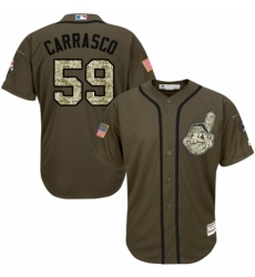 Men's Majestic Cleveland Indians #59 Carlos Carrasco Authentic Green Salute to Service MLB Jersey