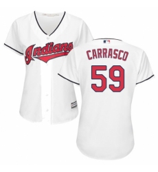 Women's Majestic Cleveland Indians #59 Carlos Carrasco Replica White Home Cool Base MLB Jersey