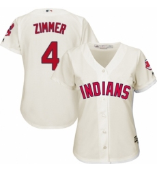 Women's Majestic Cleveland Indians #4 Bradley Zimmer Replica Cream Alternate 2 Cool Base MLB Jersey
