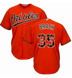 Men's Majestic Baltimore Orioles #35 Brad Brach Authentic Orange Team Logo Fashion Cool Base MLB Jersey
