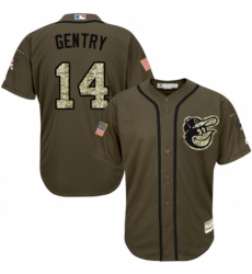 Men's Majestic Baltimore Orioles #14 Craig Gentry Authentic Green Salute to Service MLB Jersey