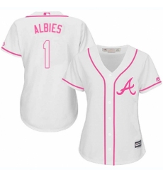 Women's Majestic Atlanta Braves #1 Ozzie Albies Authentic White Fashion Cool Base MLB Jersey