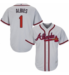 Youth Majestic Atlanta Braves #1 Ozzie Albies Replica Grey Road Cool Base MLB Jersey