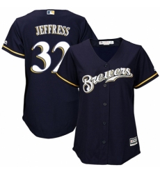 Women's Majestic Milwaukee Brewers #32 Jeremy Jeffress Authentic Navy Blue Alternate Cool Base MLB Jersey