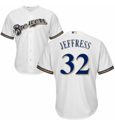 Youth Majestic Milwaukee Brewers #32 Jeremy Jeffress Authentic White Alternate Cool Base MLB Jersey