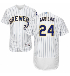 Men's Majestic Milwaukee Brewers #24 Jesus Aguilar White Home Flex Base Authentic Collection MLB Jersey