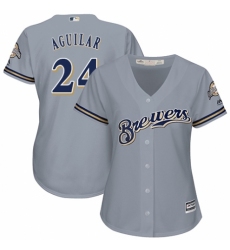 Women's Majestic Milwaukee Brewers #24 Jesus Aguilar Authentic Grey Road Cool Base MLB Jersey