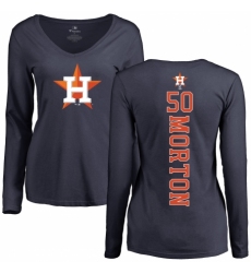 MLB Women's Nike Houston Astros #50 Charlie Morton Navy Blue Backer Long Sleeve T-Shirt