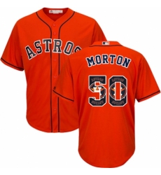 Men's Majestic Houston Astros #50 Charlie Morton Authentic Orange Team Logo Fashion Cool Base MLB Jersey