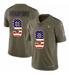 Men's Nike Arizona Cardinals #9 Sam Bradford Limited Olive/USA Flag 2017 Salute to Service NFL Jersey