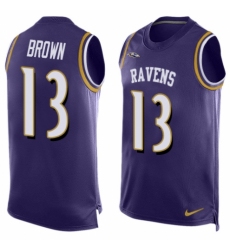 Men's Nike Baltimore Ravens #13 John Brown Elite Purple Player Name & Number Tank Top NFL Jersey
