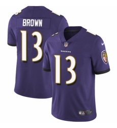 Youth Nike Baltimore Ravens #13 John Brown Purple Team Color Vapor Untouchable Elite Player NFL Jersey