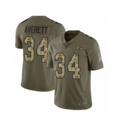 Men's Baltimore Ravens #34 Anthony Averett Limited Olive Camo Salute to Service Football Jersey