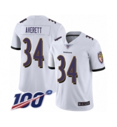Men's Baltimore Ravens #34 Anthony Averett White Vapor Untouchable Limited Player 100th Season Football Jersey
