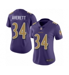 Women's Baltimore Ravens #34 Anthony Averett Limited Purple Rush Vapor Untouchable Football Jersey
