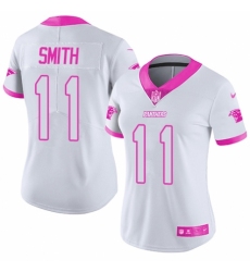 Women's Nike Carolina Panthers #11 Torrey Smith Limited White/Pink Rush Fashion NFL Jersey