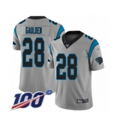 Men's Carolina Panthers #28 Rashaan Gaulden Silver Inverted Legend Limited 100th Season Football Jersey