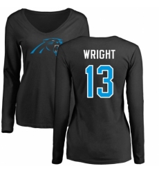 NFL Women's Nike Carolina Panthers #13 Jarius Wright Black Name & Number Logo Slim Fit Long Sleeve T-Shirt