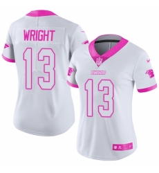 Women's Nike Carolina Panthers #13 Jarius Wright Limited White/Pink Rush Fashion NFL Jersey