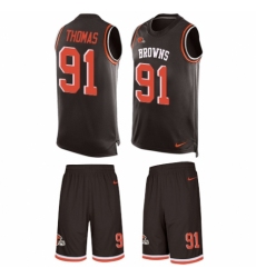 Men's Nike Cleveland Browns #91 Chad Thomas Limited Brown Tank Top Suit NFL Jersey
