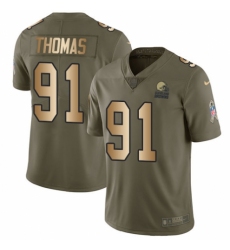 Youth Nike Cleveland Browns #91 Chad Thomas Limited Olive/Gold 2017 Salute to Service NFL Jersey