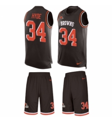 Men's Nike Cleveland Browns #34 Carlos Hyde Limited Brown Tank Top Suit NFL Jersey