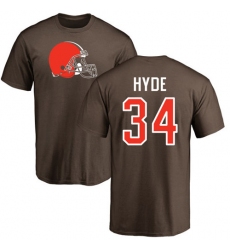 NFL Nike Cleveland Browns #34 Carlos Hyde Brown Name & Number Logo T-Shirt