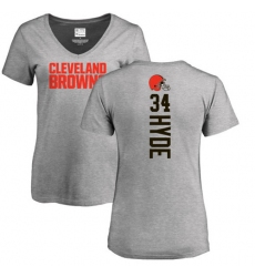 NFL Women's Nike Cleveland Browns #34 Carlos Hyde Ash Backer V-Neck T-Shirt