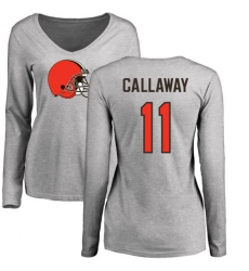 NFL Women's Nike Cleveland Browns #11 Antonio Callaway Ash Name & Number Logo Long Sleeve T-Shirt
