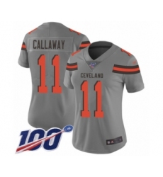 Women's Cleveland Browns #11 Antonio Callaway Limited Gray Inverted Legend 100th Season Football Jersey