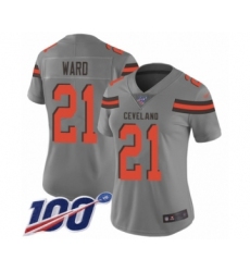Women's Cleveland Browns #38 T. J. Carrie Limited Gray Inverted Legend 100th Season Football Jersey