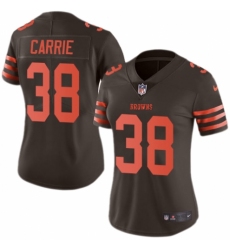 Women's Nike Cleveland Browns #38 T. J. Carrie Limited Brown Rush Vapor Untouchable NFL Jersey