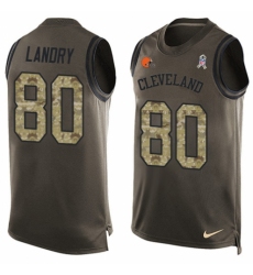 Men's Nike Cleveland Browns #80 Jarvis Landry Limited Green Salute to Service Tank Top NFL Jersey