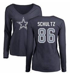 NFL Women's Nike Dallas Cowboys #86 Dalton Schultz Navy Blue Name & Number Logo Slim Fit Long Sleeve T-Shirt