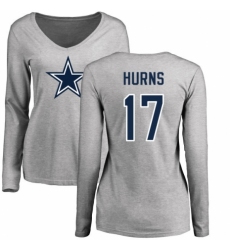 NFL Women's Nike Dallas Cowboys #17 Allen Hurns Ash Name & Number Logo Slim Fit Long Sleeve T-Shirt