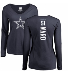 NFL Women's Nike Dallas Cowboys #51 Jihad Ward Navy Blue Backer Slim Fit Long Sleeve T-Shirt