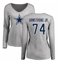 NFL Women's Nike Dallas Cowboys #74 Dorance Armstrong Jr. Ash Name & Number Logo Slim Fit Long Sleeve T-Shirt
