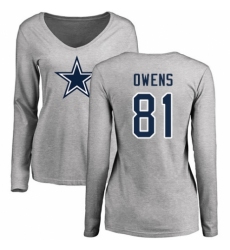 NFL Women's Nike Dallas Cowboys #81 Terrell Owens Ash Name & Number Logo Slim Fit Long Sleeve T-Shirt