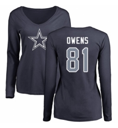 NFL Women's Nike Dallas Cowboys #81 Terrell Owens Navy Blue Name & Number Logo Slim Fit Long Sleeve T-Shirt