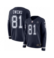 Women's Nike Dallas Cowboys #81 Terrell Owens Limited Navy Blue Therma Long Sleeve NFL Jersey