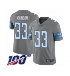 Men's Detroit Lions #33 Kerryon Johnson Limited Steel Rush Vapor Untouchable 100th Season Football Jersey