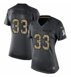 Women's Nike Detroit Lions #33 Kerryon Johnson Limited Black 2016 Salute to Service NFL Jersey