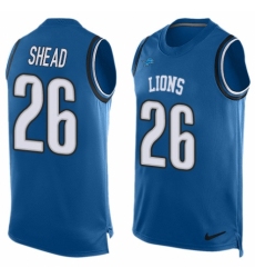 Men's Nike Detroit Lions #26 DeShawn Shead Limited Blue Player Name & Number Tank Top NFL Jersey